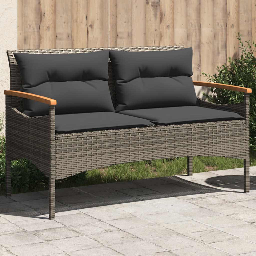 Garden Bench with Cushions 116x62.5x74 cm Grey Poly Rattan