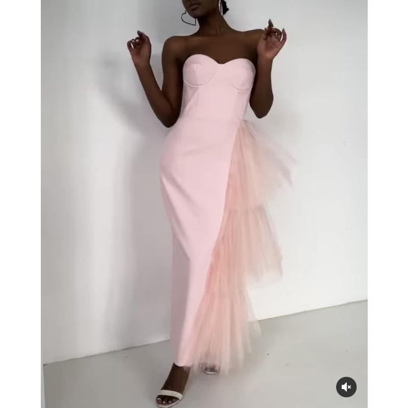 Summer new bandeau tight buttocks celebrity temperament long skirt bandage laminated mesh design dress