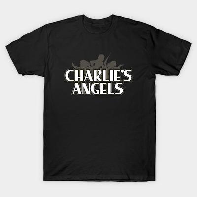 Men Black Print T-shirt Charlie'S Angels No-Cut Transfer Paper Print Cotton Tshirt