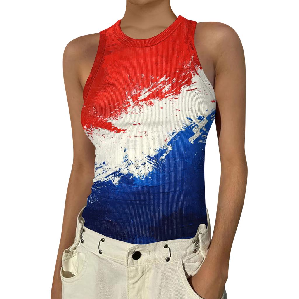 Women's Fashion Round Neck Independence Day Print Sleeveless Vest Top