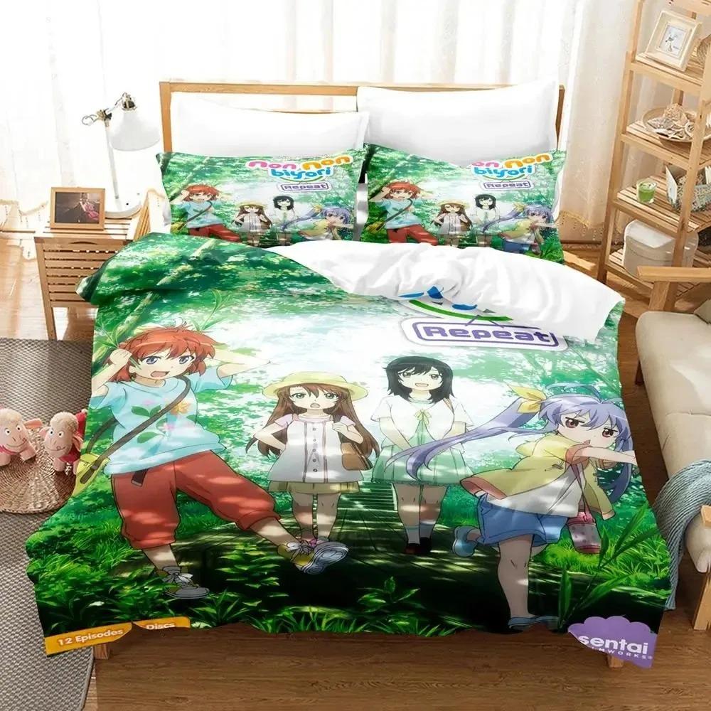 3D Print Anime Non Non Biyori Bedding Set Duvet Cover King Queen Size Boys Adult Soft Comforter Pillowcase
