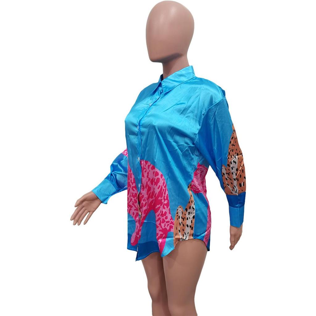 BN248 Leopard Print Button Shirt Dress - European & American Women's Fashion