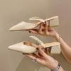 Pearl lazy cool slippers thick heel versatile commuter pointed shoes summer wear bag head shoes fashion square heel half slippers