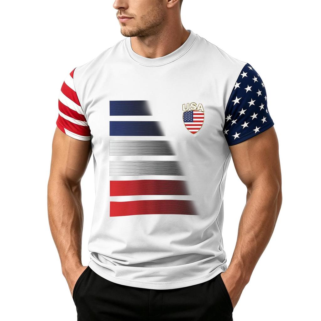 Men’s Short Sleeve T Shirt with USA Flag Print Loose Fit Crew Neck Top Comfortable Summer Casual Daily Wear for Men
