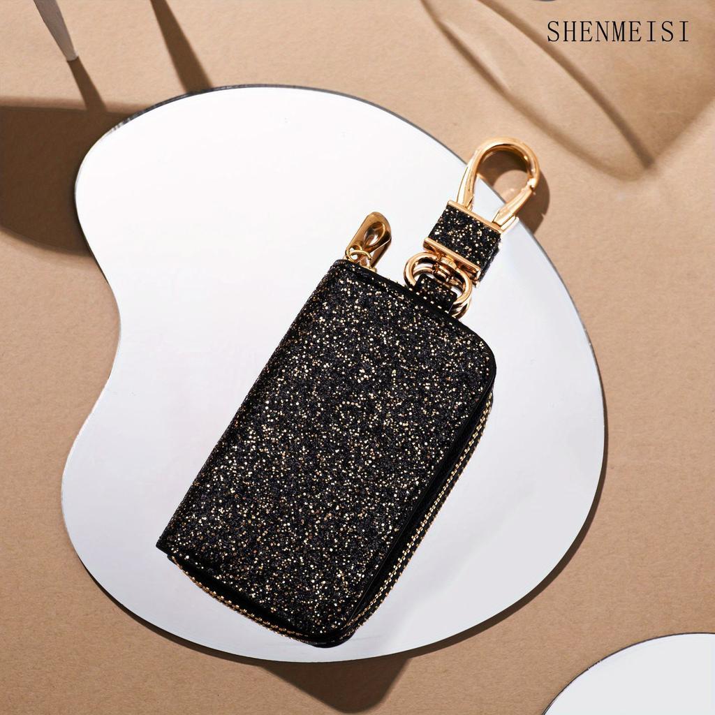 1 Stück Mini Auto Schlüsseletui, Unisex, Kreativer Sternen Glanz, Kunstleder Schlüsselanhänger, Reißverschluss Schlüsselhalter, Kleine Aufbewahrungstasche, für Schlüssel, Münzen und Mehr