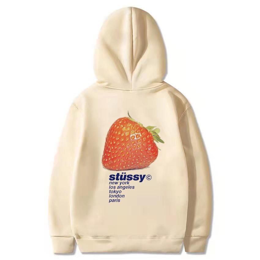 

Stussy 2023, осень/зима Stussy, мужские и женские свитера с капюшоном с клубничным принтом, европейские размеры, большие размеры