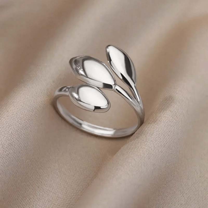 Stainless Steel Metal Leaf Open Ring For Women Fashion Gold Color Geometric Adjustable Ring Aesthetic Jewelry Party Gifts