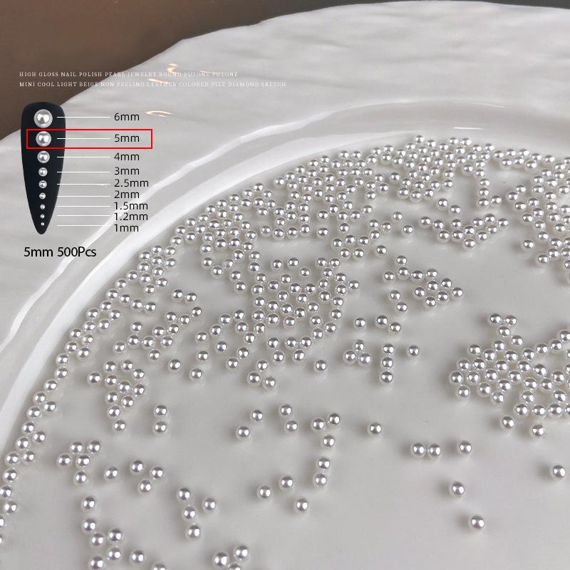 Pure White Nail Beads Rhinestone 1-6MM Mixed Size High Brightness Pearls 300-5000pcs/Bag for DIY Manicure Decor