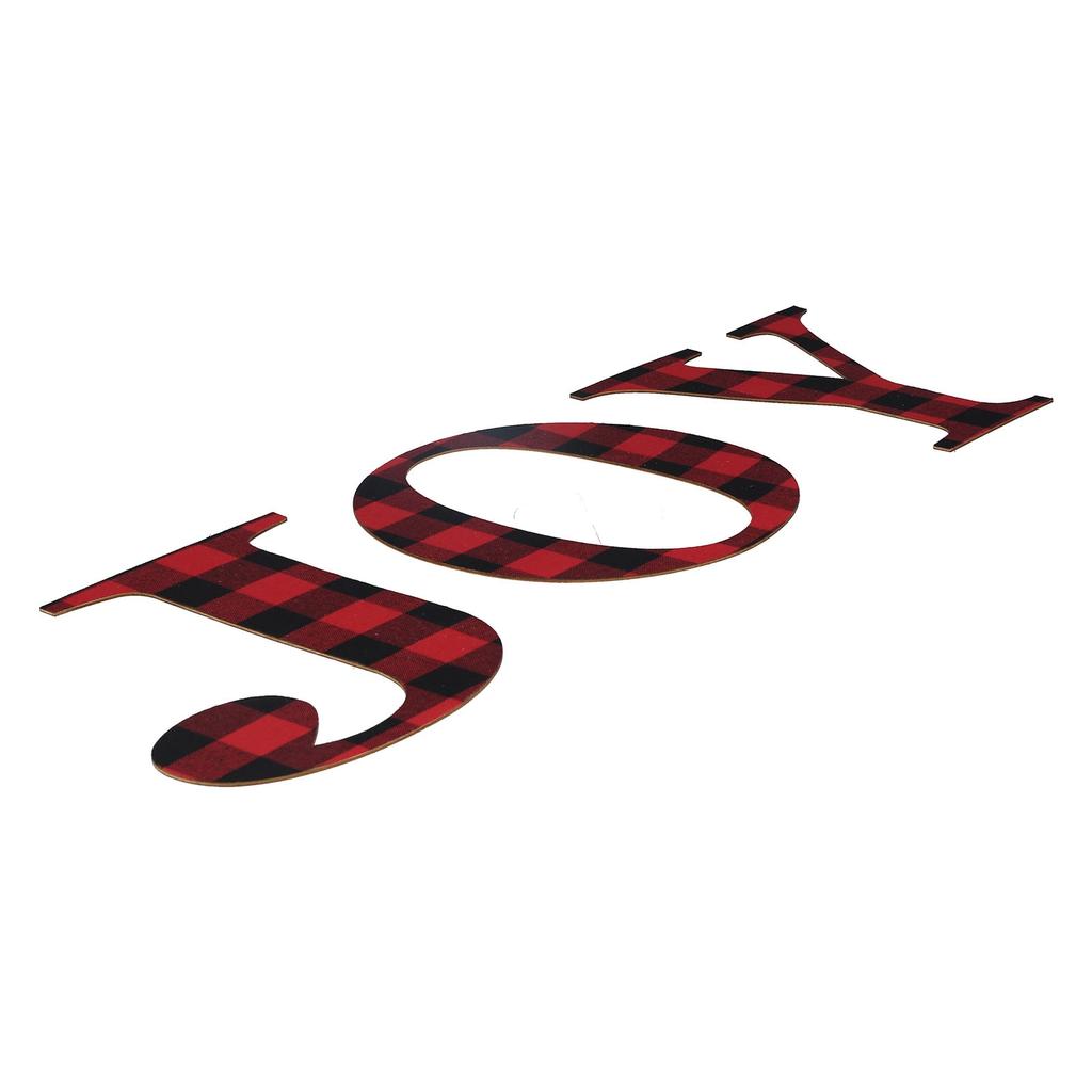 Znak z drewnianych liter Joy Shape Czarny Czerwony Plaid Wiszący na ścianie Znak literowy do dekoracji świątecznych