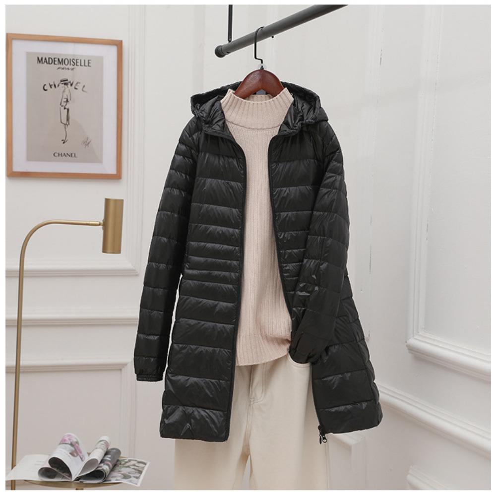 Women's Lightweight Hooded Down Jacket - Mid-Length Slim Fit Lightweight Fall/Winter Lightweight Plus Size Coat