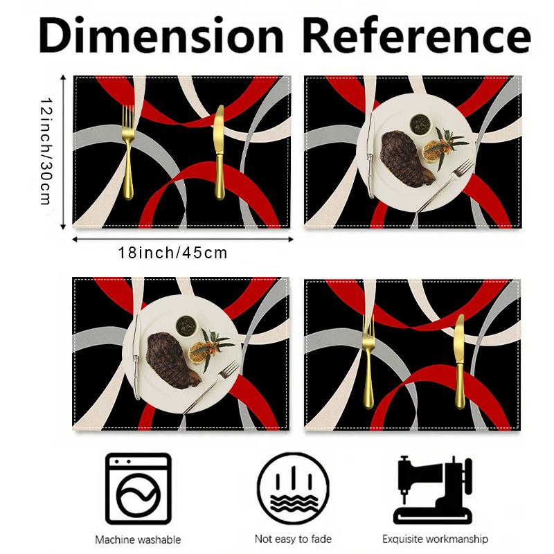 4 шт. Абстрактные Геометрические Черные Подставки под Тарелки, 12x18 дюймов Прямоугольные Льняные Подставки под Тарелки для Обеденного Стола, Современный Дизайн с Красными и Белыми Линиями для Праздничного Декора 12X18in