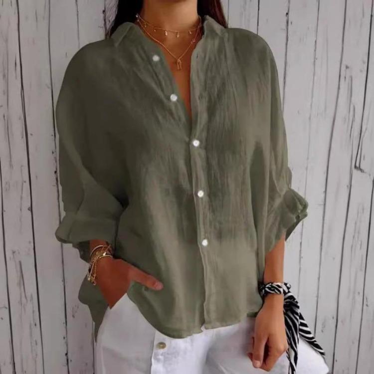 Women's Casual Fashion Solid Color Print POLO Neck Blouses Shirts 3/4 Sleeves Spring Fall