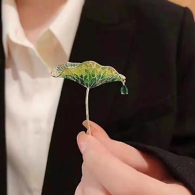 Oil Drop Brooch Elegant Temperament Green Lotus Leaf Corsage Women'S Cheongsam Dress Big Pin