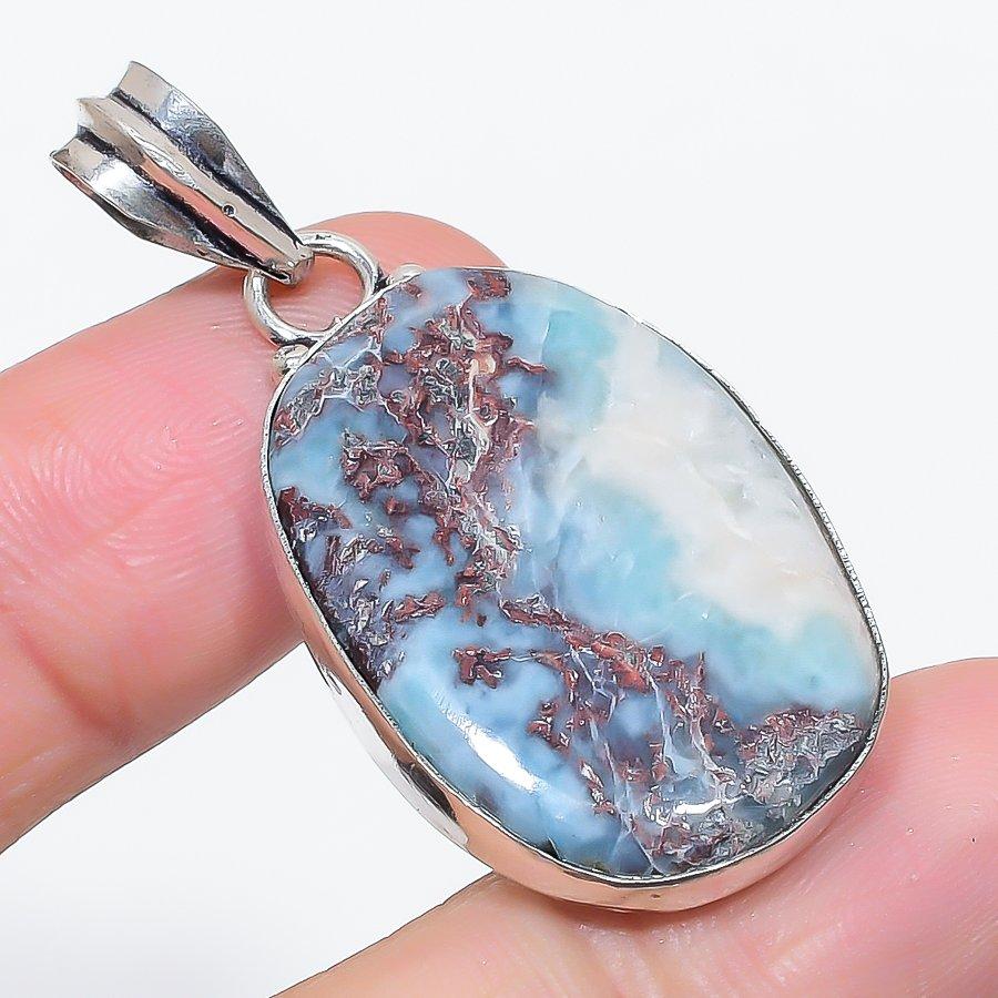

Natural Larimar Gemstone Handmade 925 Sterling Silver Jewelry Pendant 1.89 w0t26