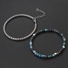 Fashion 2Pcs/Set Cuban Chain Bracelet With Stainless Steel 4mm Tiger Eyes Malachite Stone Strand Braslet Hiphop Rock Accessories