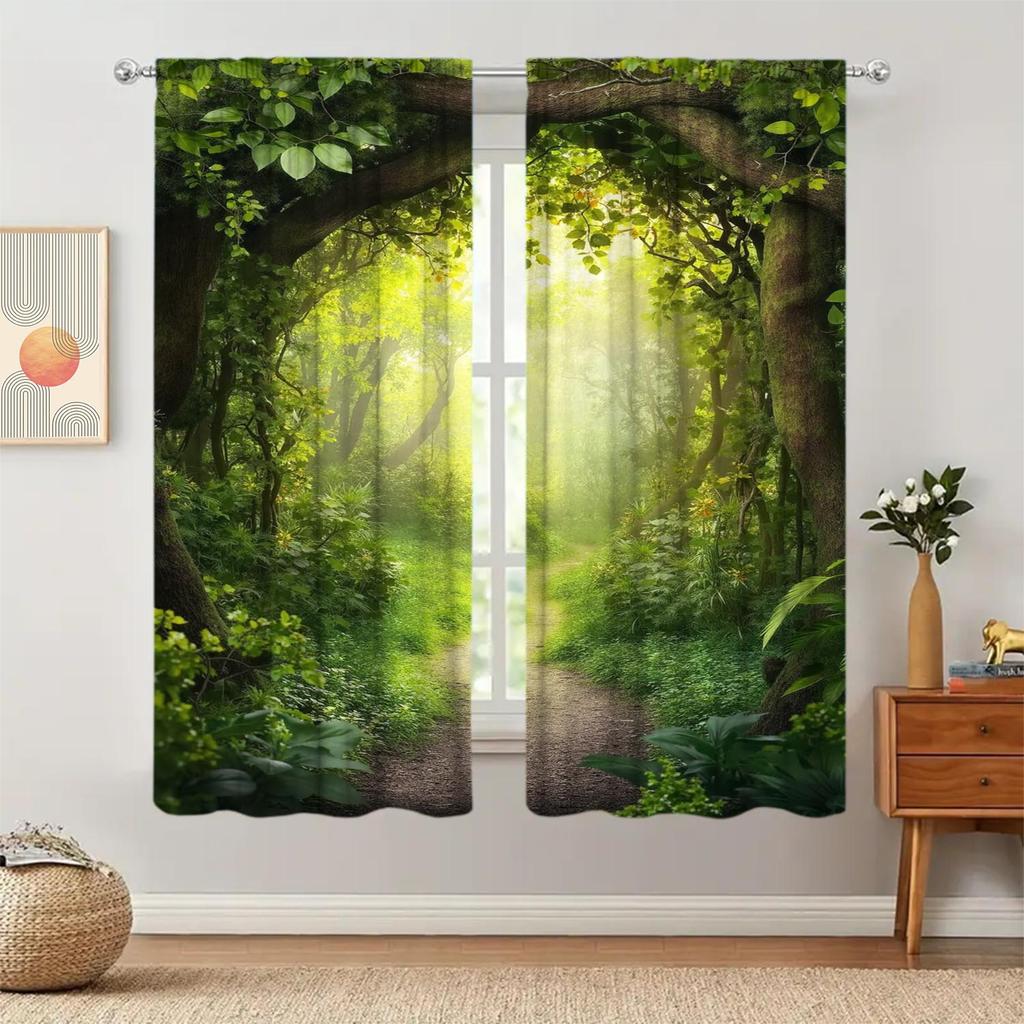 2 Panels Tree Arch Forest Pattern Window Curtains Versatile Design Suitable for Any Style Creating a Peaceful Living Space