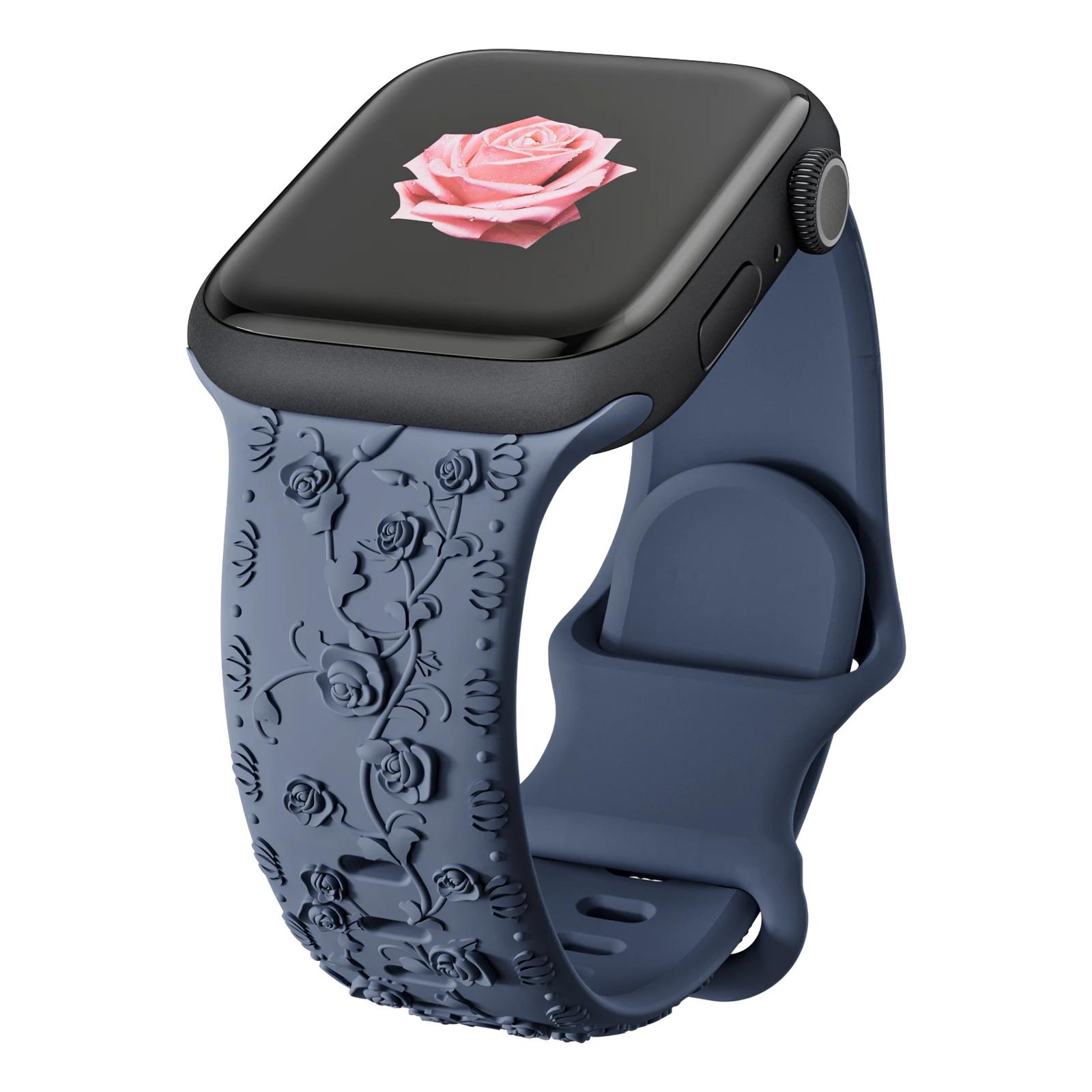 

Strap for Apple watch Band 44 42 45 40 41 46 49 mm Rose Floral Engraved bracelet correa iWatch Series 4 5 6 7 8 9 10 11 SE Ultra 38 40 41 S10-42 mm
