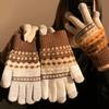 Soft Winter Knitted Gloves Fair Island Style Women Cycling Mittens Printed Wool Gloves  Girls