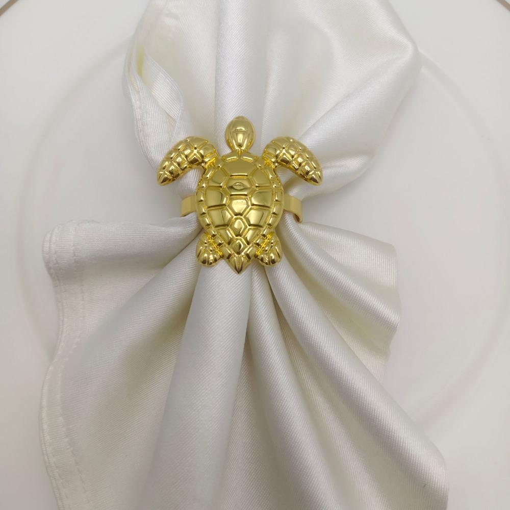 12PCS Gold Metal Sea Turtle Napkin Rings Ocean Coastal Serviette Holders Table Decor For Hotel Banquet Beach Party