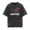 Old 2025 New Retro and Washed Short-sleeved Lincoln Park Rock Band Printed T-shirt Couple Loose and Comfortable Mens Clothing J260713