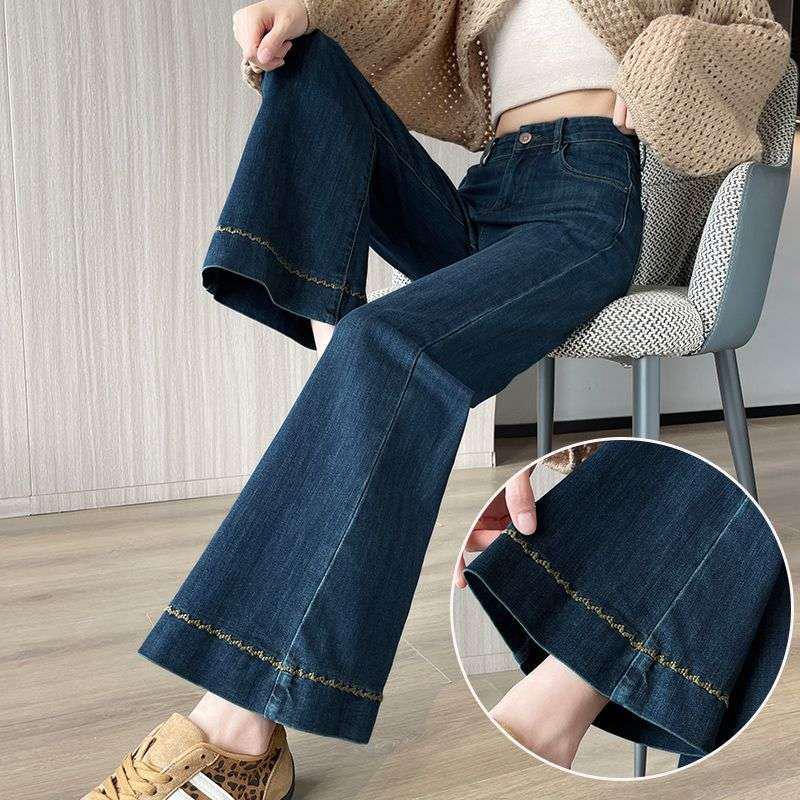 

2026 Winter Petite Women s Slimming Plus Size Flare Cropped Jeans - Versatile and Flattering Straight Leg Pants 4XL темно-синий
