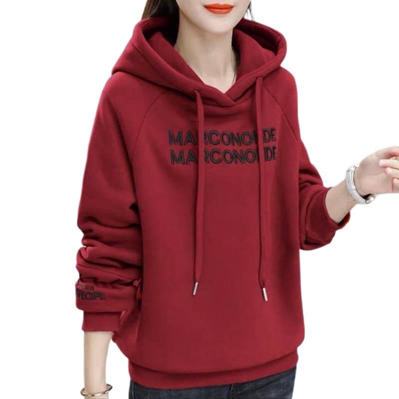 Autumn and Winter Updated Korean Version Fleece Thickened Hooded Sweater Womens Trendy Large Size Womens Coat Top Trendyable and Relaxed Fit