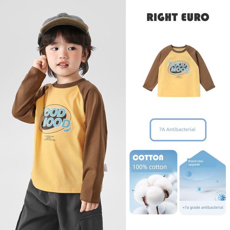 Style Boys  Raglan Long-Sleeve T-Shirt, Spring and Autumn 2026 New Model, Children s Toddler Base Shirt, Spring and Autumn Children s Clothing Brown Sleeves 100