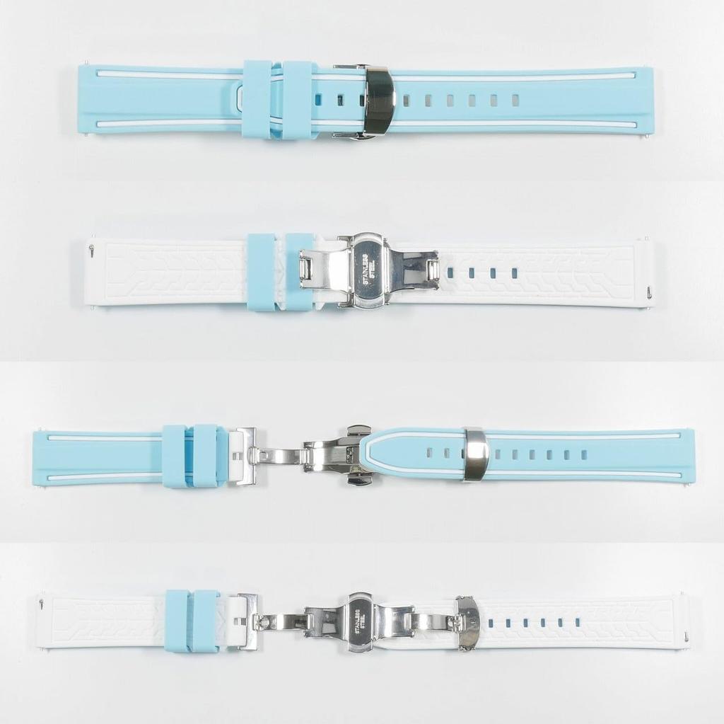 Swatch x Omega compatible rubber strap with type blue with white D-buckle, double-line (light lines)