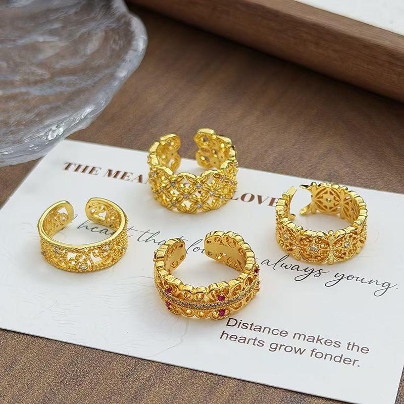 Medieval Vintage Retro Rhombus Hollow Wide Version Ring Women'S Fashion Niche Personality Temperament Fashion Ring Women