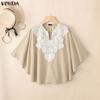 VONDA Summer Women V Neck 3/4 Batwing Sleeve Lace Crochet Casual Loose Blouse