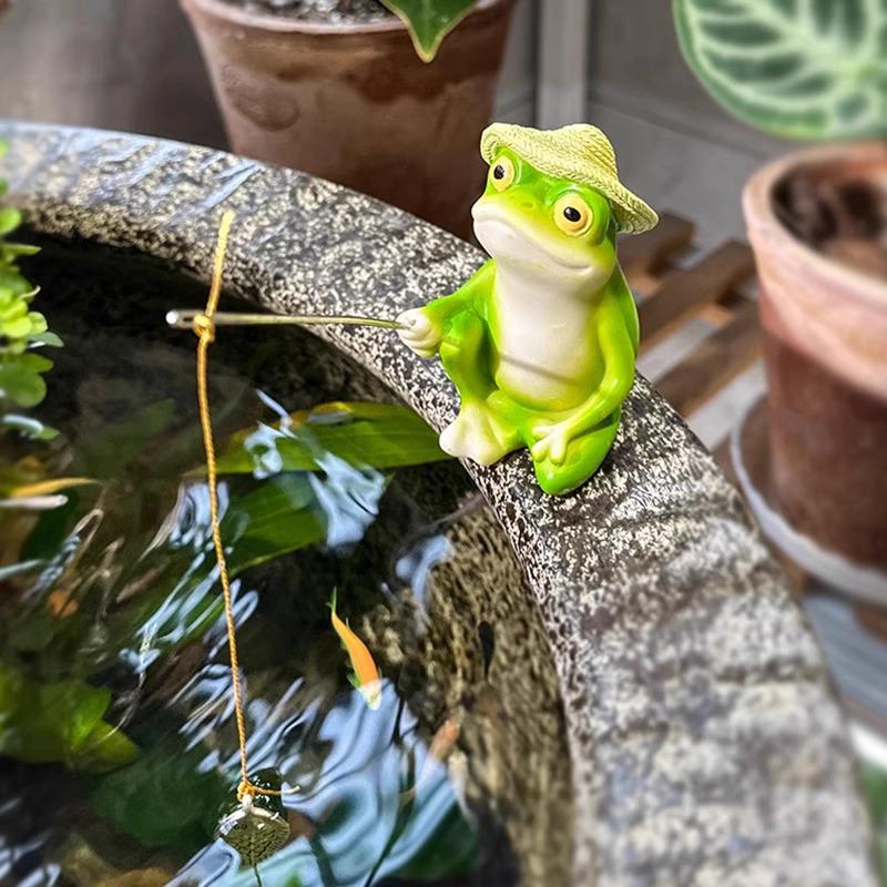 Venkovní zahradní pryskyřičná žába rybařící ozdoba - Dekorace pro jezírko a skalku