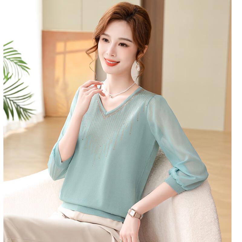 Women's Seven-quarter Sleeve V-Neck Knit Top