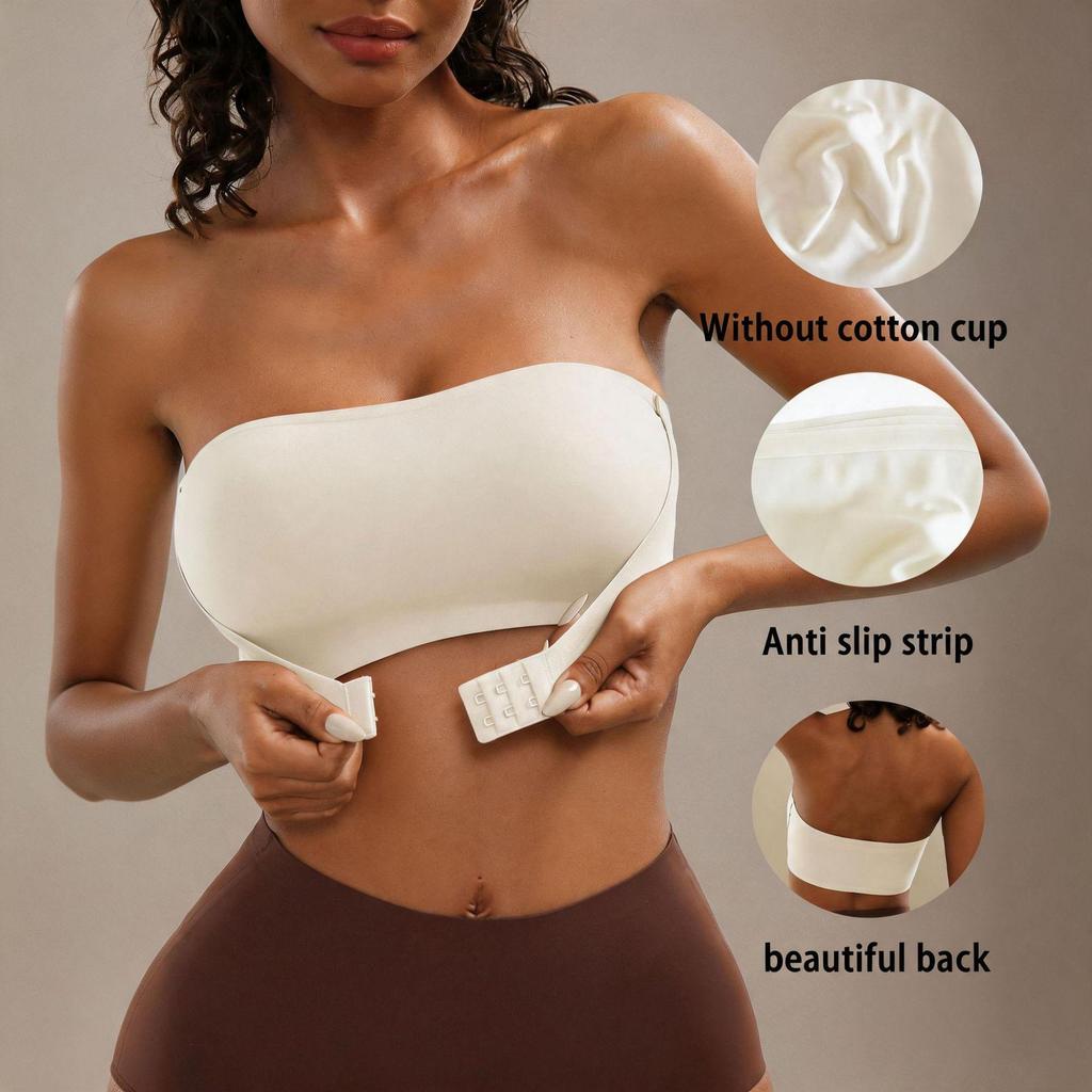 Sujetador Strapless sin Costuras con Cierre Frontal - Sin Aros, Diseño Bandeau Fruncido