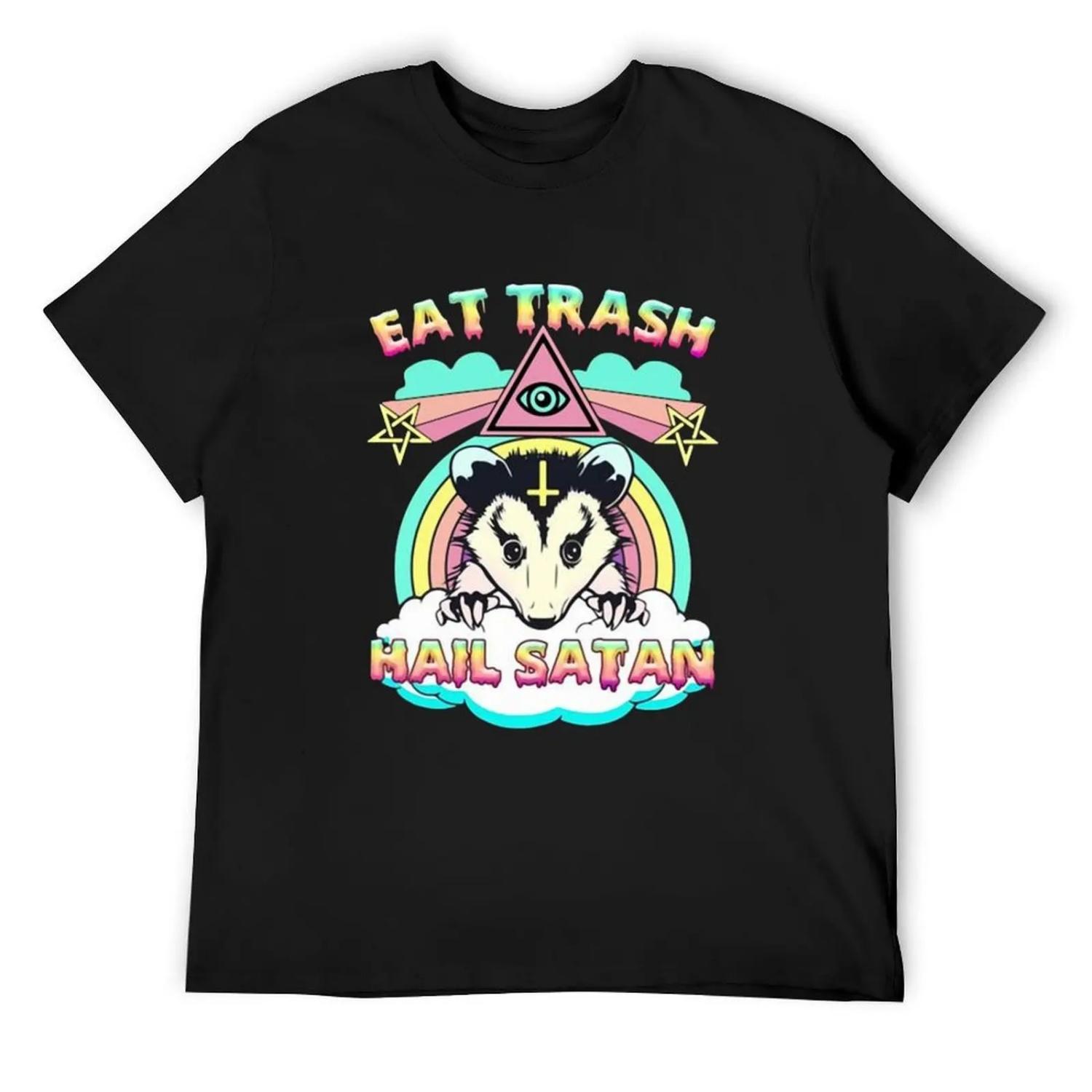 

eat trash hail satan raccoon T-Shirt oversize t-shirts man cotton graphic tees topping oversized shirts men graphic XXXXXL чорний