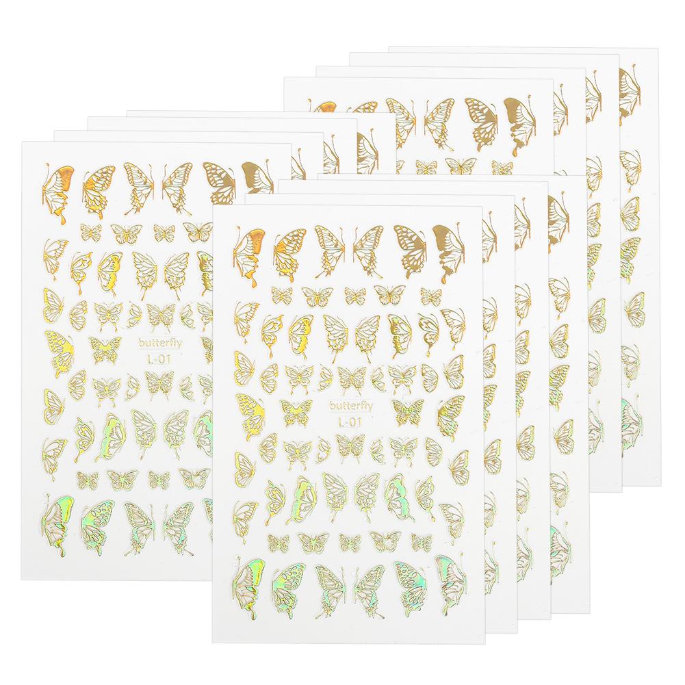 12pcs Butterflies Pattern Nail Art Sticker Fashionable Nail DIY Decal Manicure ToolGold