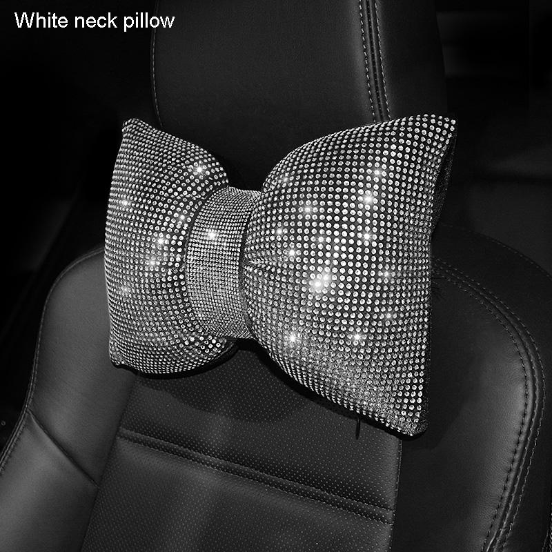 1PC Diamond Crystal Bowknot Car Neck Pillow Rhinestone Auto Headrest Seat Support Waist Pillows Bling Car Accessories for Women