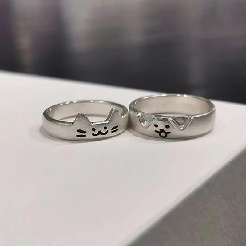 Adjustable Opening Cat Dog Couple Rings For Women Men Versatile Cute Overlapping Wear Rings Jewelry Accessories Gifts