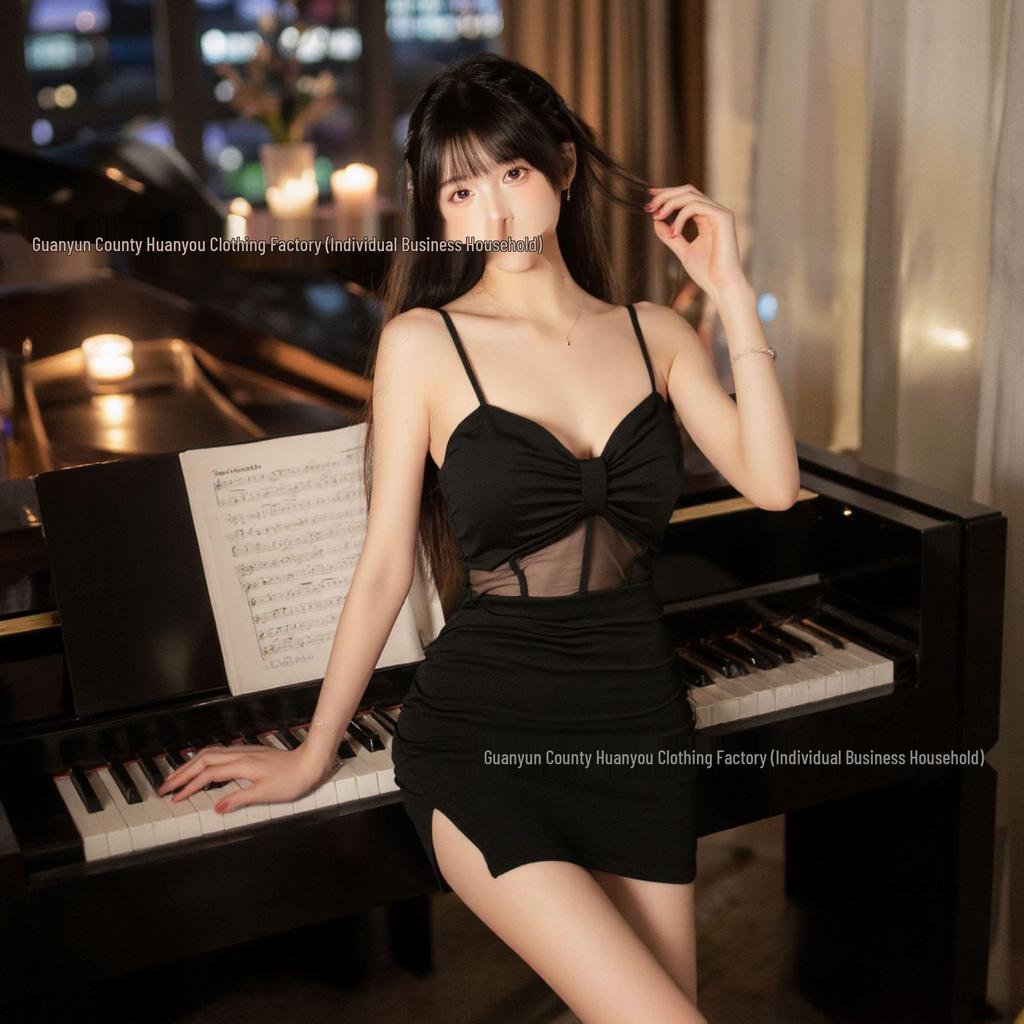 Pure Desire Low-Cut Sexy Nightclub Dress with Chest Pads - Slit Bodycon Mini Skirt