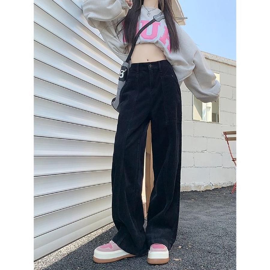 

Velvet Corduroy Pants Retro Brown Autumn/Winter Wide Leg Knife Pants for Women Tall High Waist Long Leggings XXL