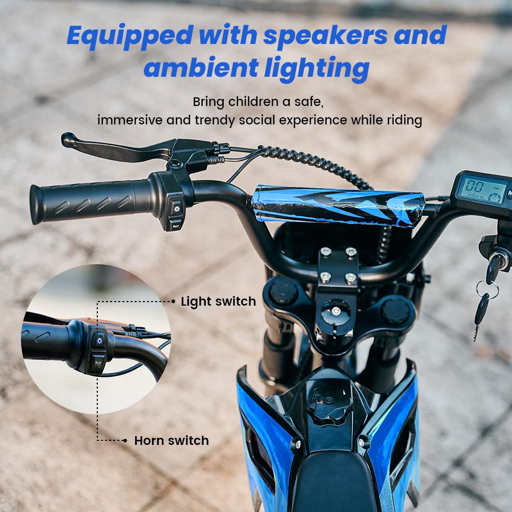 A14 Kids Electric Bicycles 14 Inch 500W Motor 36V5.2Ah Battery 20-22km Range Shock Absorption, Bluetooth LED Lights
