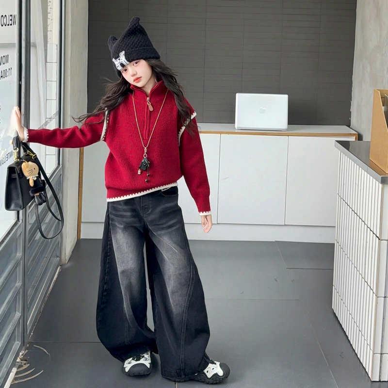 Dívčí pletený svetr na podzim zimu 2025 - Stylový zesílený top pro velké děti