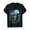 Majestic Three Wolves Under Full Moon Graphic Tee Men Casual Short Sleeve Crew Neck T-Shirt