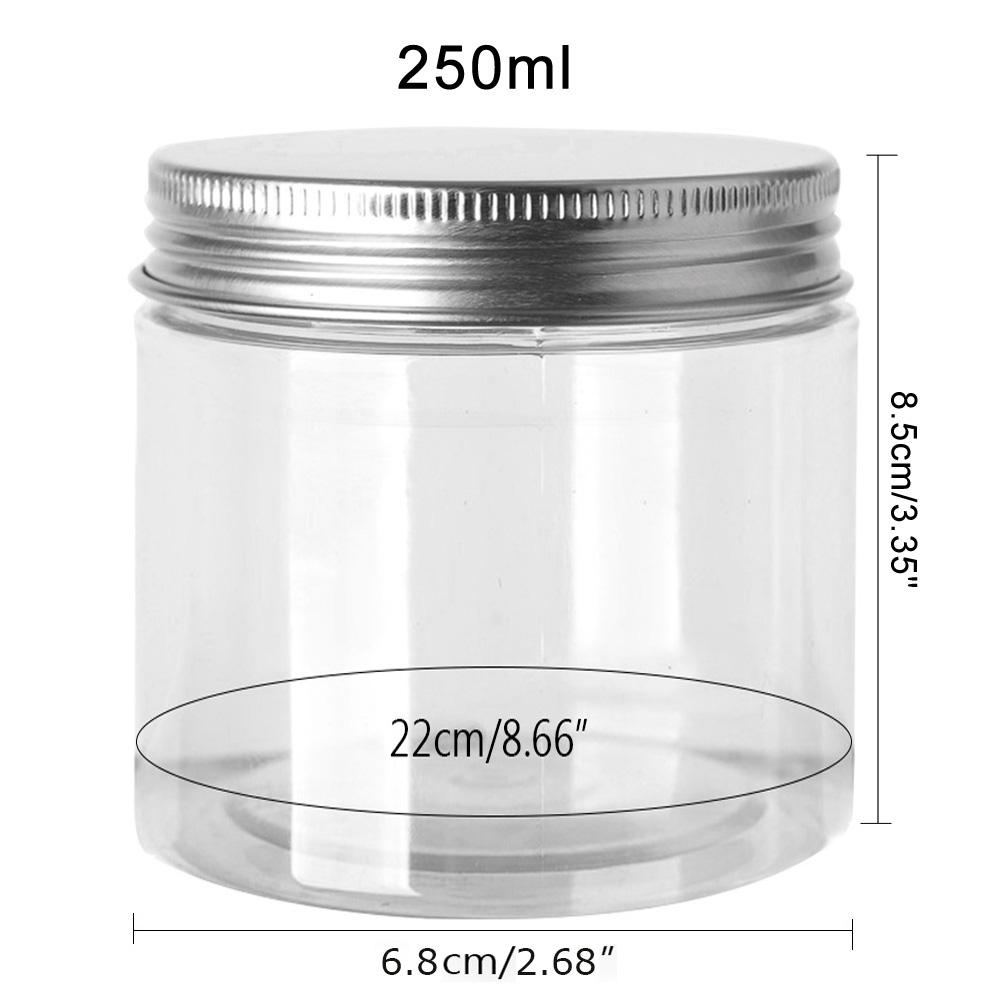 

5pcs Aluminum Cap Sealed Cans PET Empty Transparent Plastic Bottles 15Sizes Wide Mouth Jar Oil Wax Packaging Container With Lids