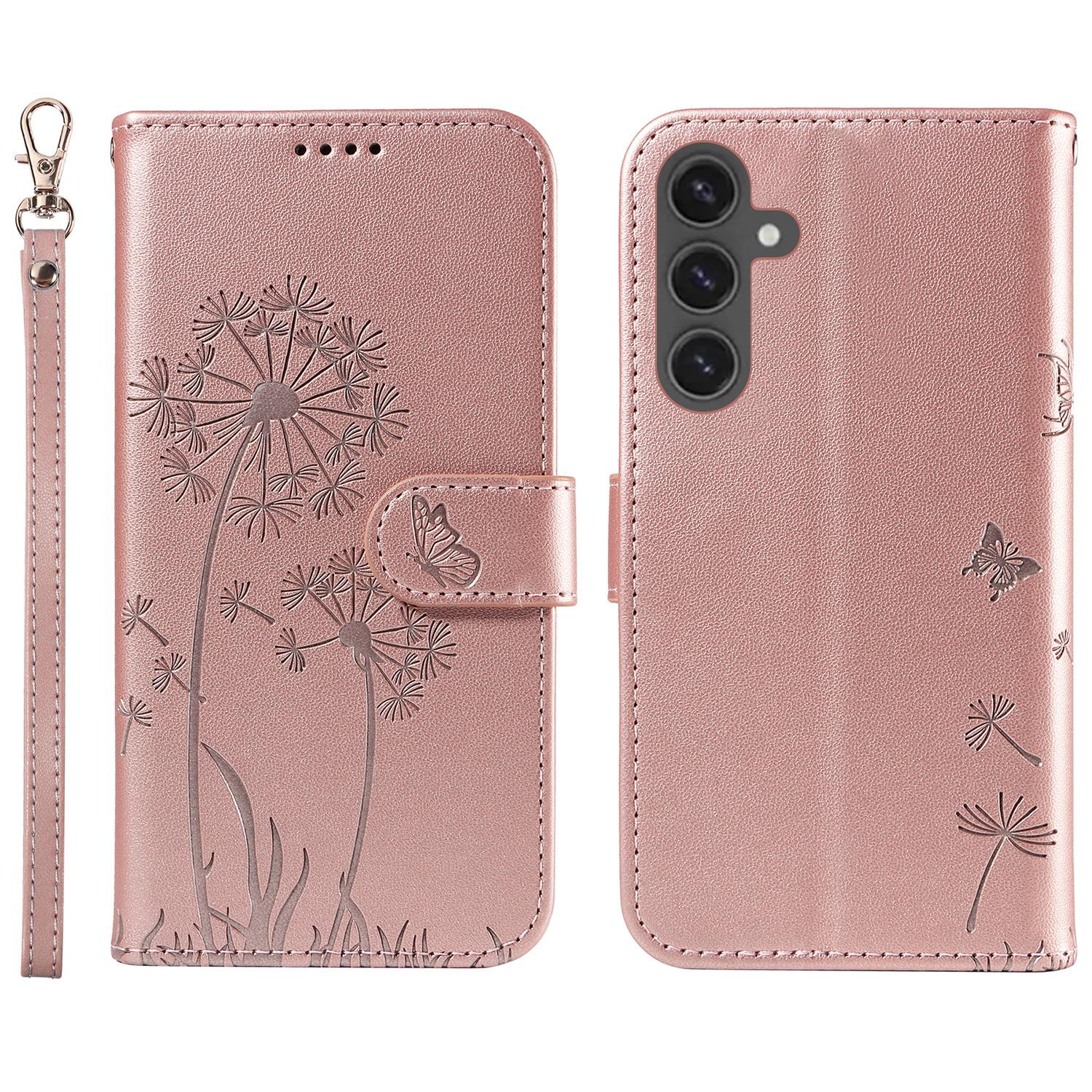 

For Samsung Galaxy S24 FE Leather Case Wallet Phone Cover Dandelion Imprint Rose Gold
