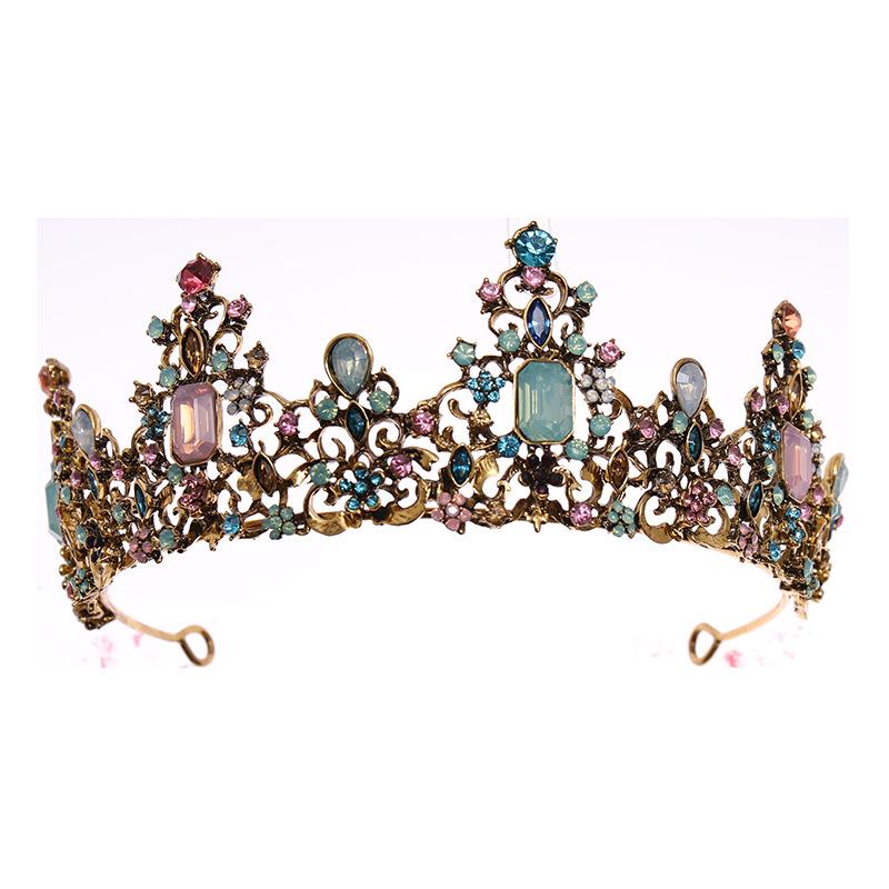 New European and American Bridal Headwear Baroque Colorful Crown Hair Accessory Princess Evening Dress Styling Accessories