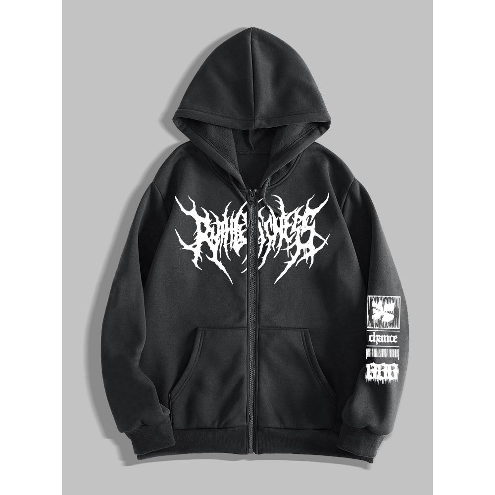 Men's Gothic Dark Printed Zipper Hoodie, a Fashionable Streetwear Choice for Casual Occasions