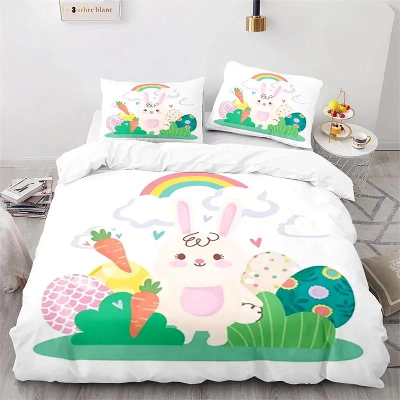 Cartoon Animal Cute Rainbow Rabbit Bedding Set Single Twin Double Queen King Cal King Size Bed Linen Set