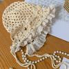 Pearl Tassels Crochet Flower Knitted Hat Bohemian Style Weave Cap Cute Lace Beanies  Outdoor