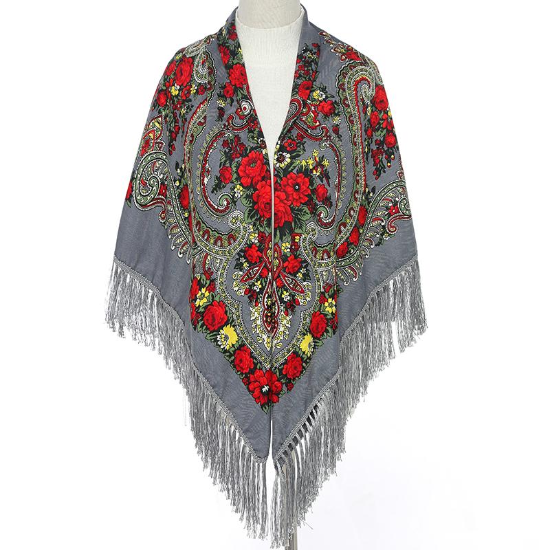 51*51In Women Scarf Square Shawl Retro Fringed Cotton Print Scarves Hijab Wraps Russian Ukrainian Embroidery Cape Bandana