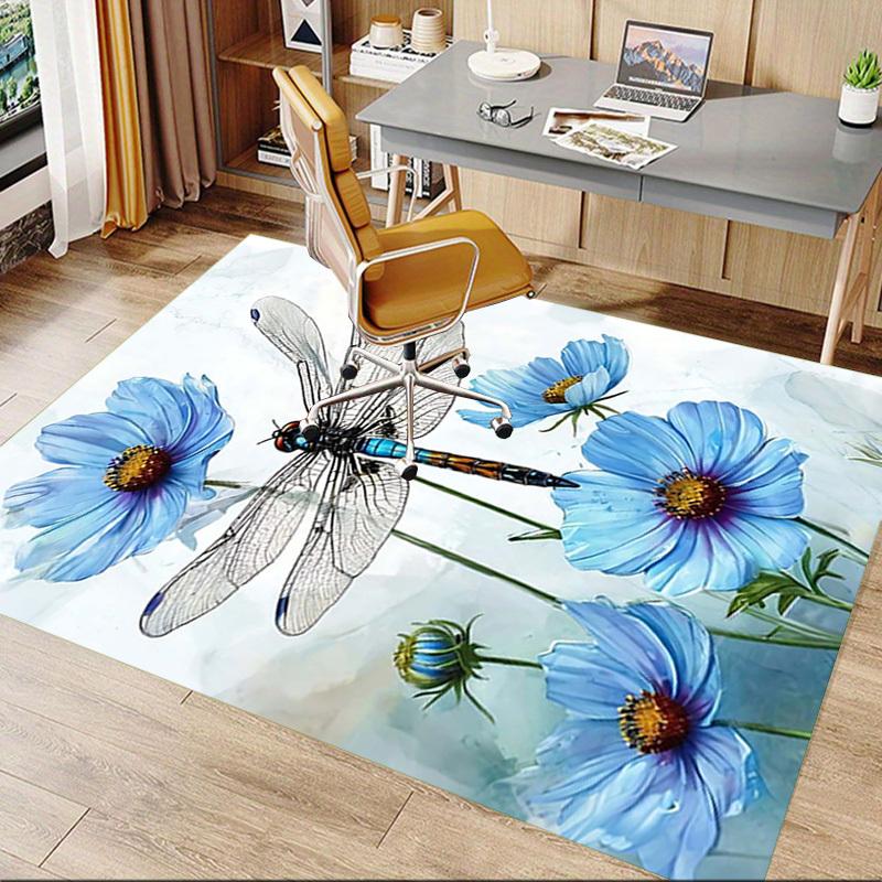 1PC Dragonfly Flowers Extra Large Non Slip Floor carpet, Office, family, bedroom, Studio   Large Area Rug Indoor Rugs, , Vibrant Colors
